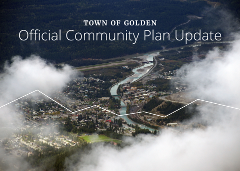 Aerial photo of town of Golden, BC with text: Official Community Plan Update