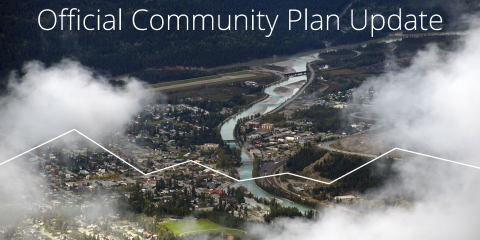 Aerial photo of town of Golden, BC with text: Official Community Plan Update